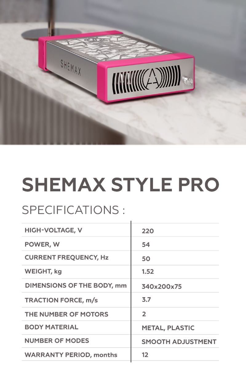 SHEMAX Style PRO NEON ROSE - Collecteur de poussière professionnel pour manucure